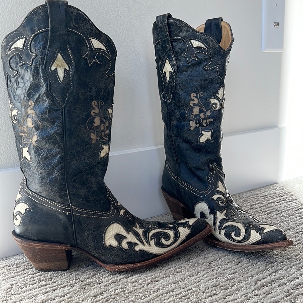 Corral Vintage Lizard Inlay Black Crackle Western Boots